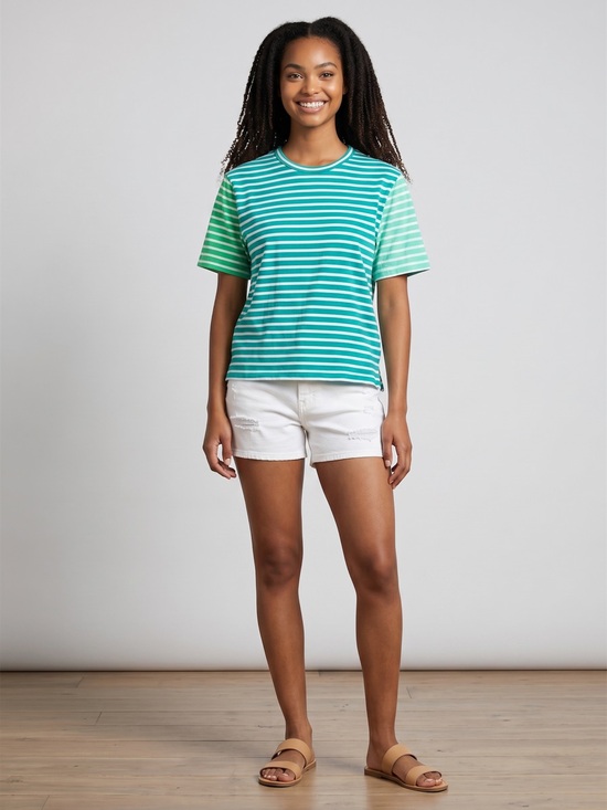 English Factory Tops - English Factory Green White Striped‎ Tee Preppy Coastal Casual Short Sleeve Top